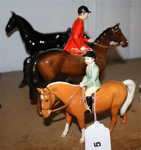 4 Beswick horses, 2 hunting etc